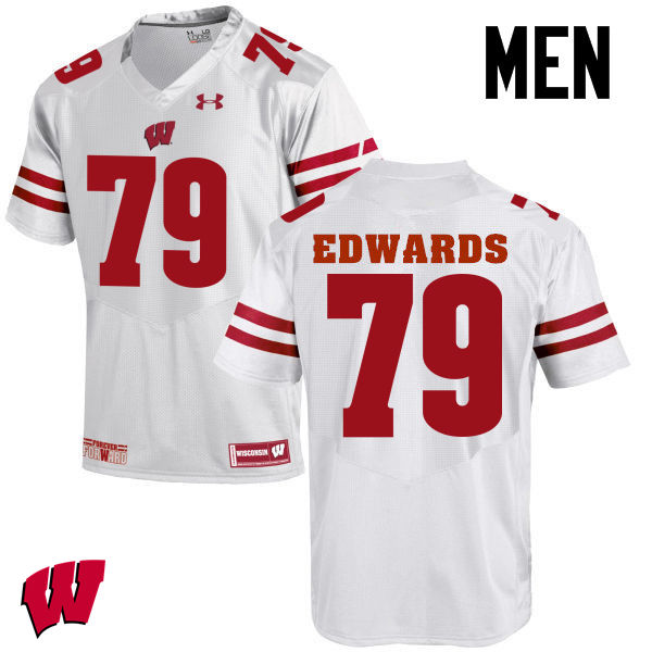 Wisconsin Badgers Men's #79 David Edwards NCAA Under Armour Authentic White College Stitched Football Jersey JE40W21ZD